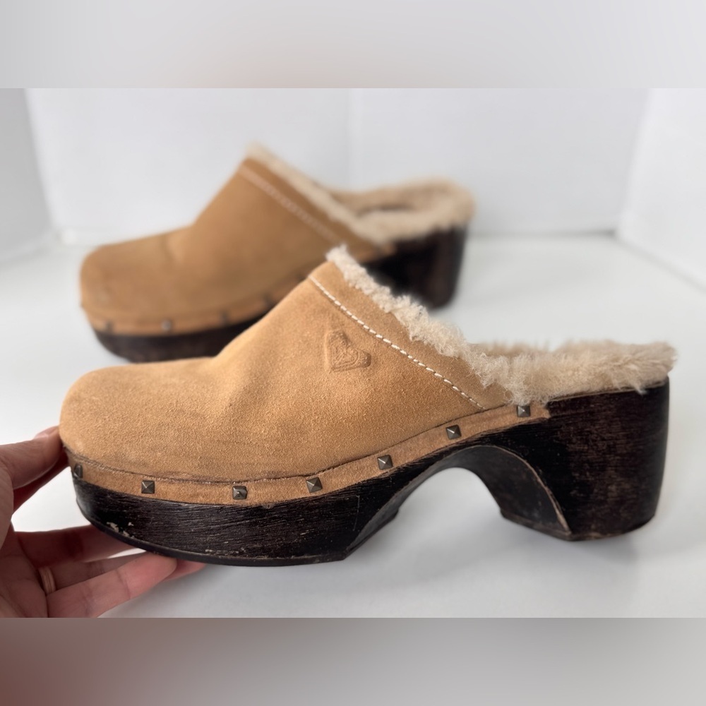 Vintage Y2K Style Roxy Chunky Lined Slip On Clog Platform Wood Stud Mules Shoes